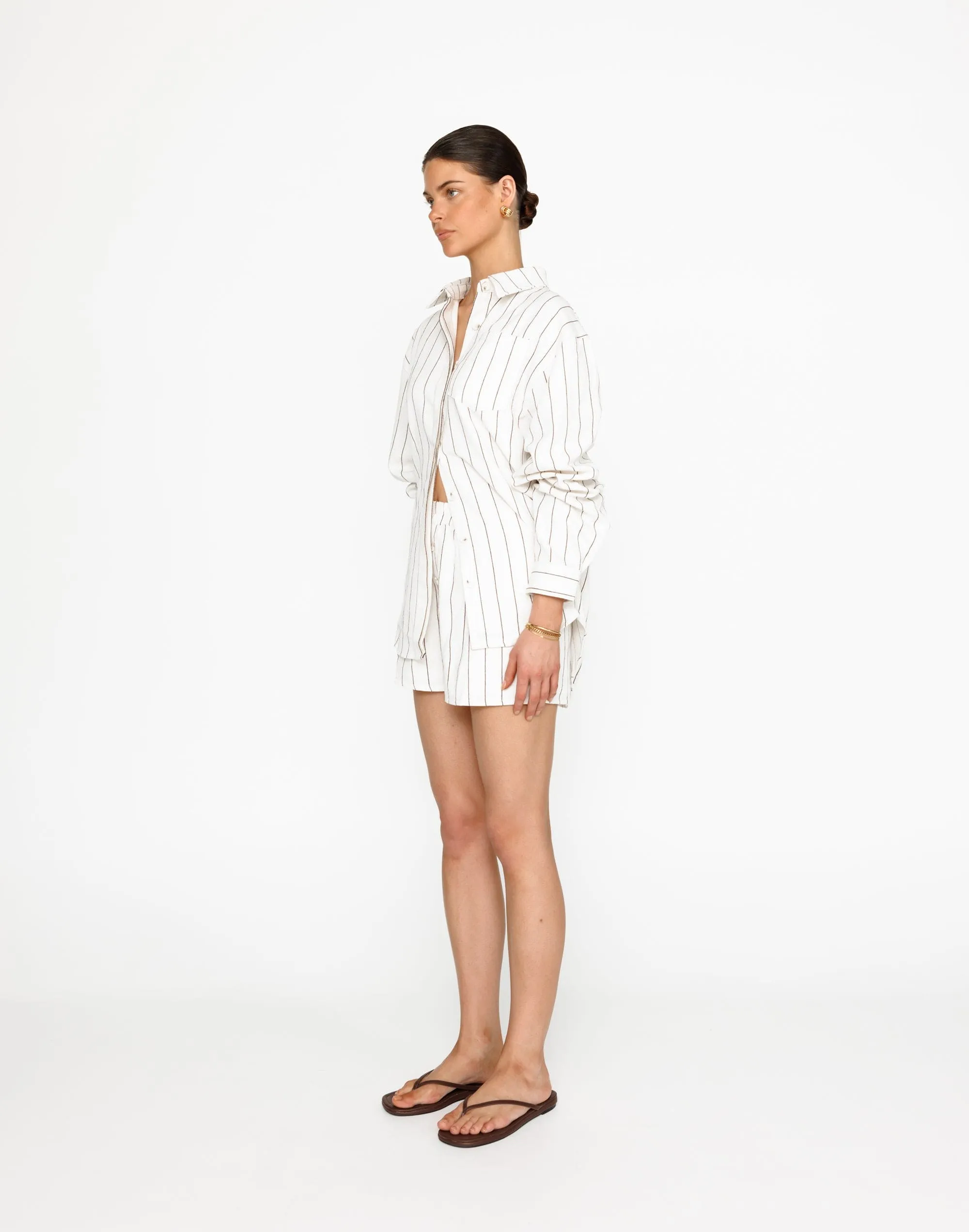 Mikah Long Sleeve Top (Brown/White Stripe)