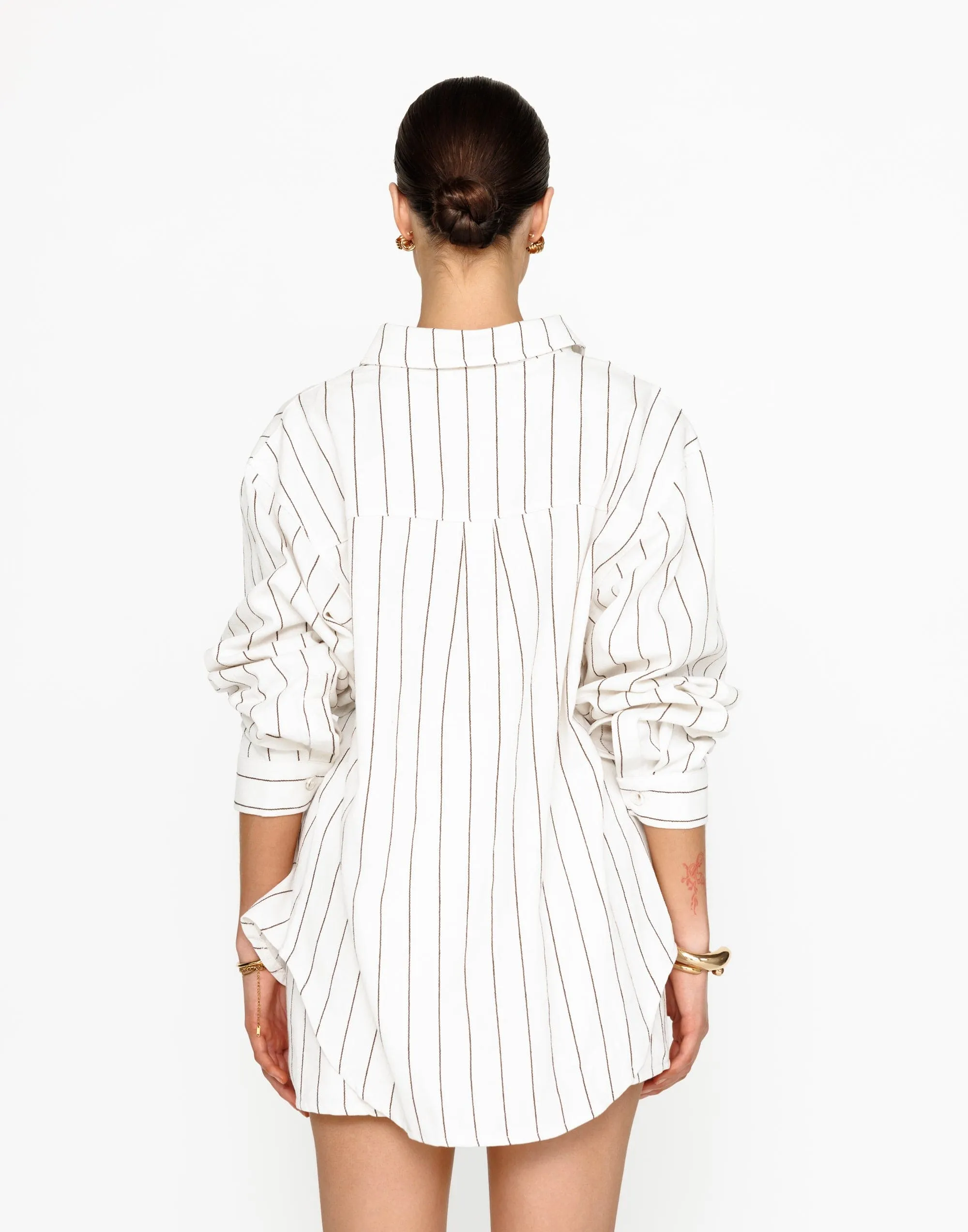 Mikah Long Sleeve Top (Brown/White Stripe)