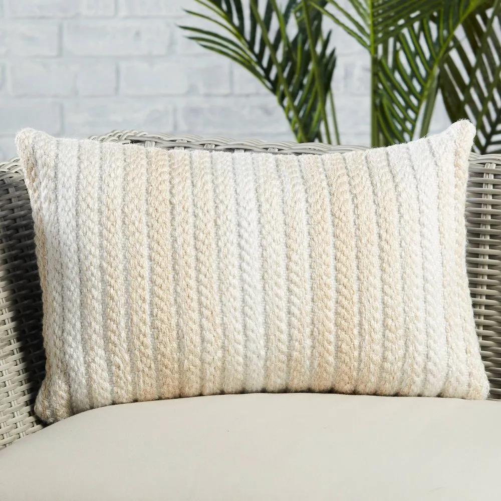 New - 13"x21" Oversize Indoor & Outdoor Vibe by Austrel Ombre Lumbar Throw Pillow Cover Cream/White - Jaipur Living