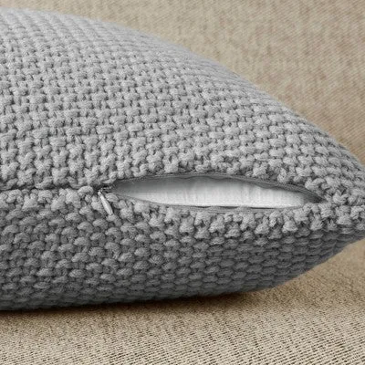 New - 26"x26" Oversized Bree Knit Square Throw Pillow Cover Gray - Ink Ivy