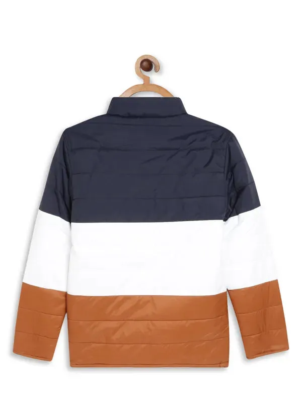 Octave Boys Tan Brown  Blue Colourblocked Puffer Jacket