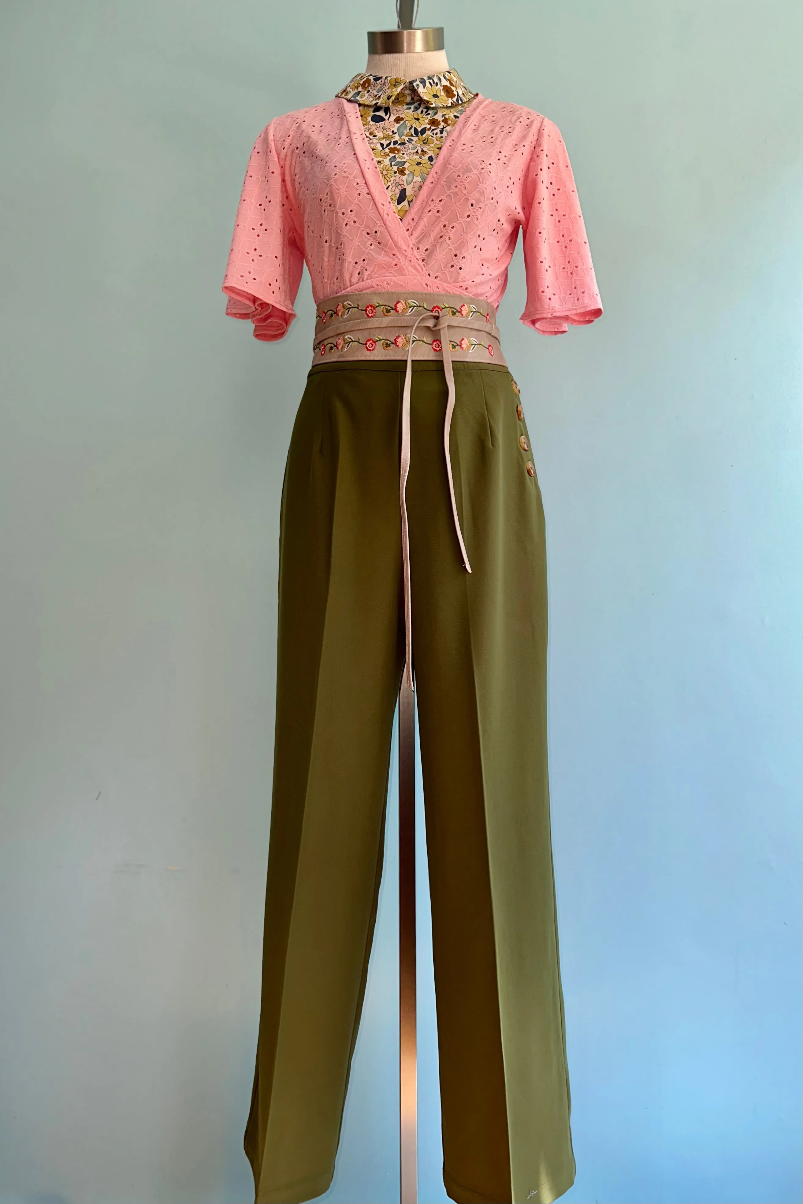 Olive Wide Leg Ginger Pants by Hell Bunny