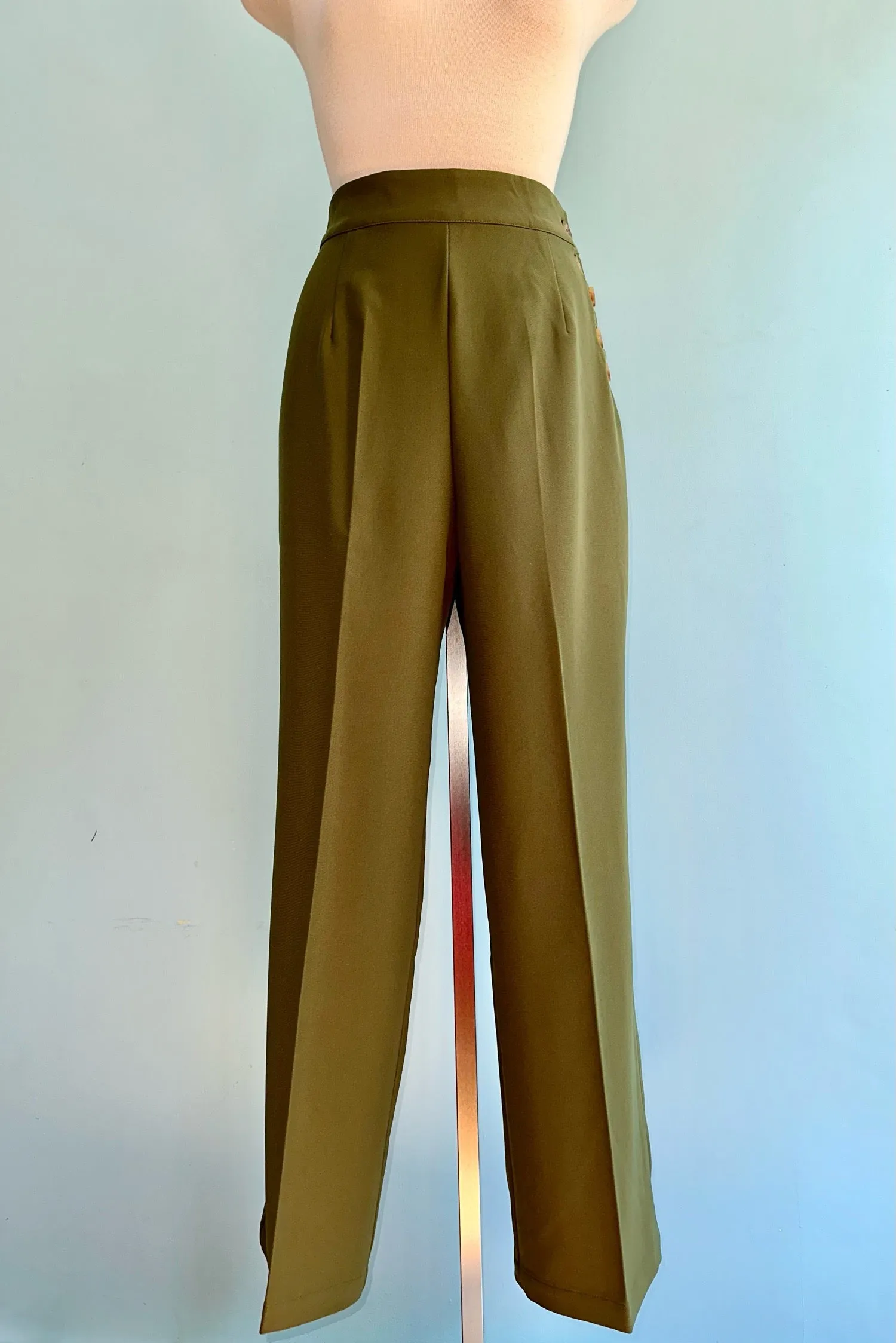 Olive Wide Leg Ginger Pants by Hell Bunny