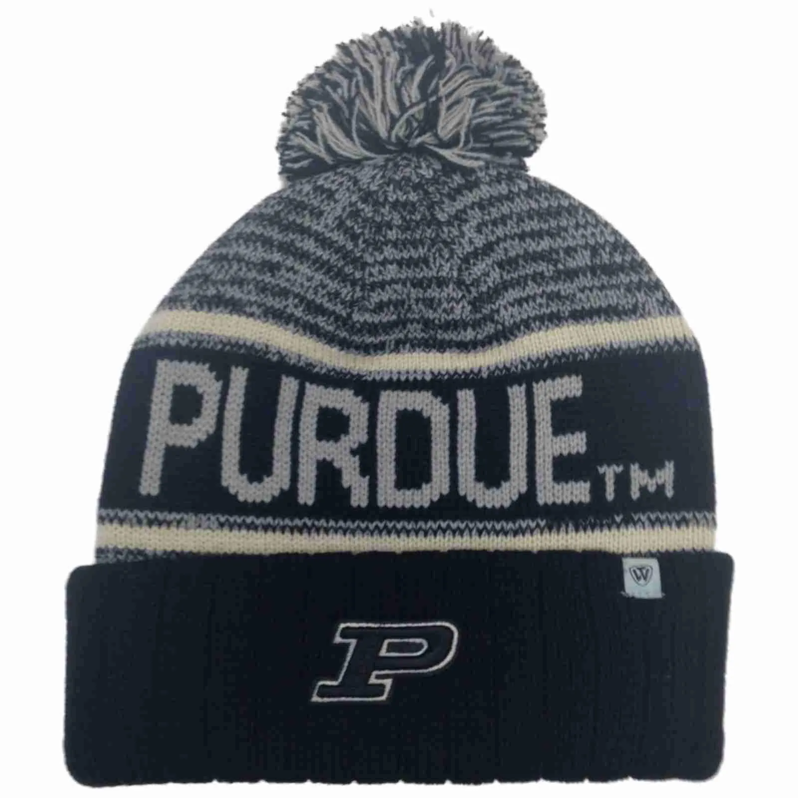Purdue Boilermakers TOW Black Gray Acid Rain Cuffed Poof Winter Hat Cap Beanie