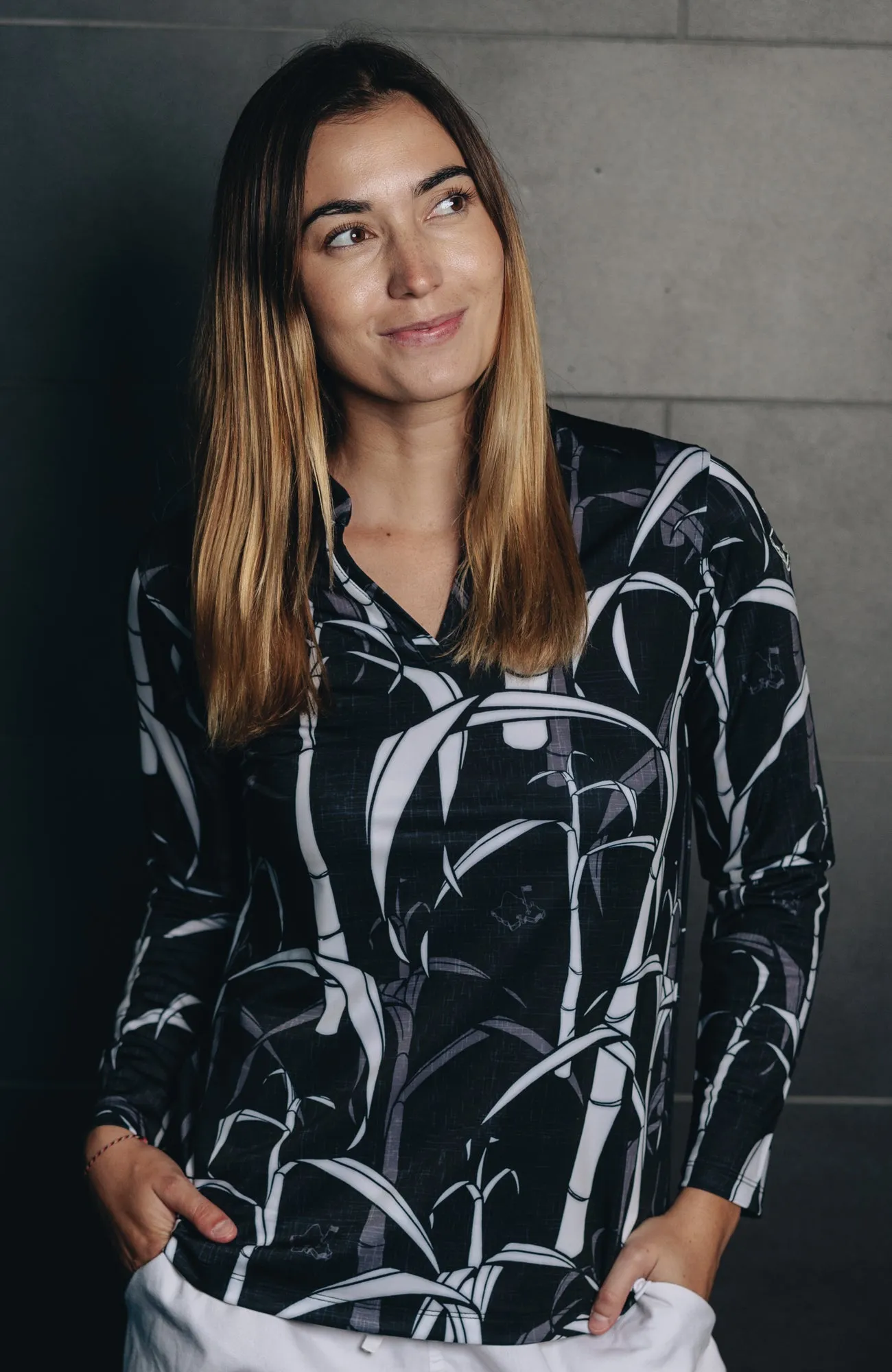 "Sugarcane" Onyx Fields - OGA Women's Long Sleeve Polo - Onyx