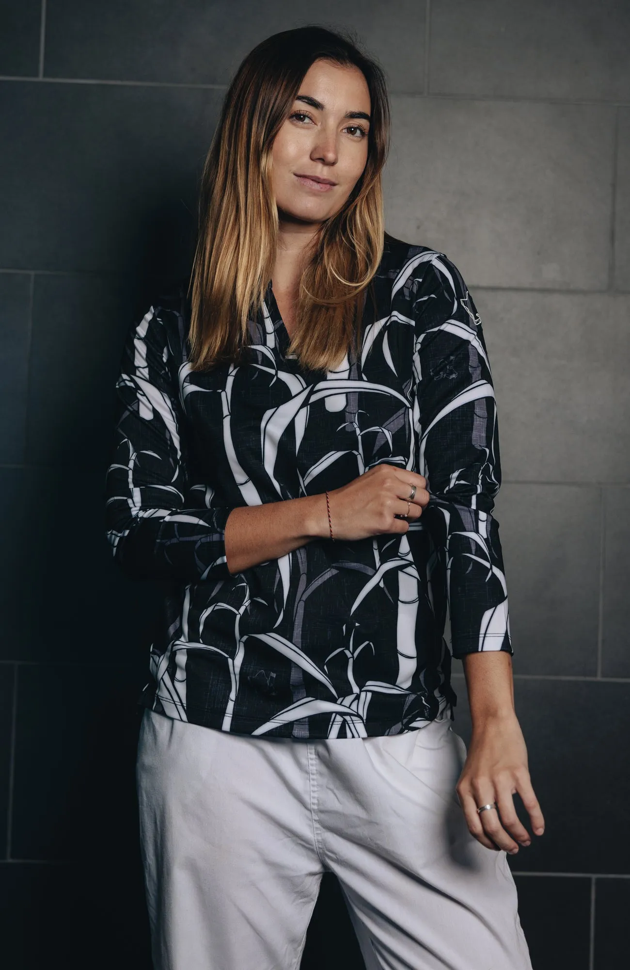 "Sugarcane" Onyx Fields - OGA Women's Long Sleeve Polo - Onyx