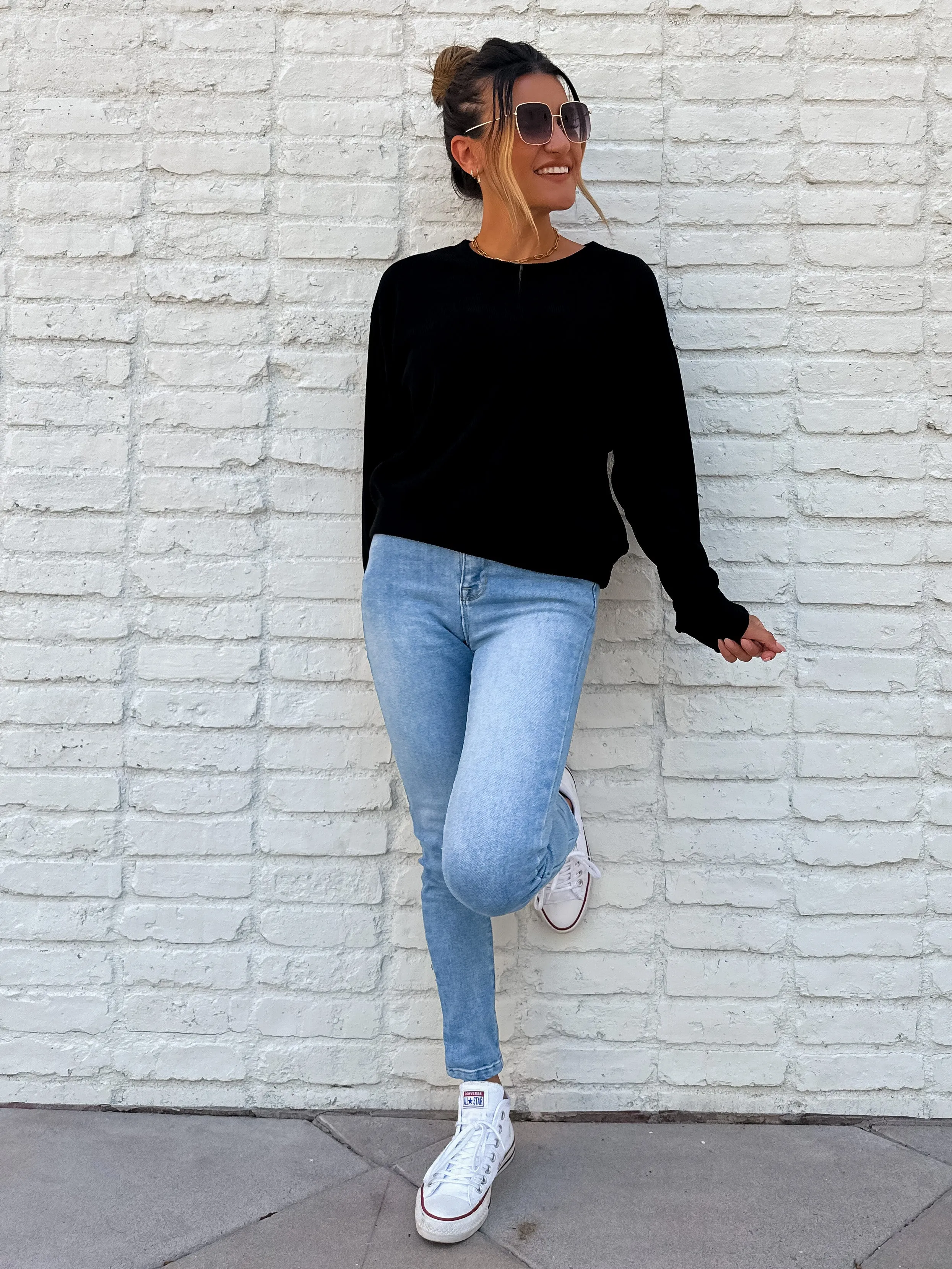 Relaxed Ribbed Pullover - Black