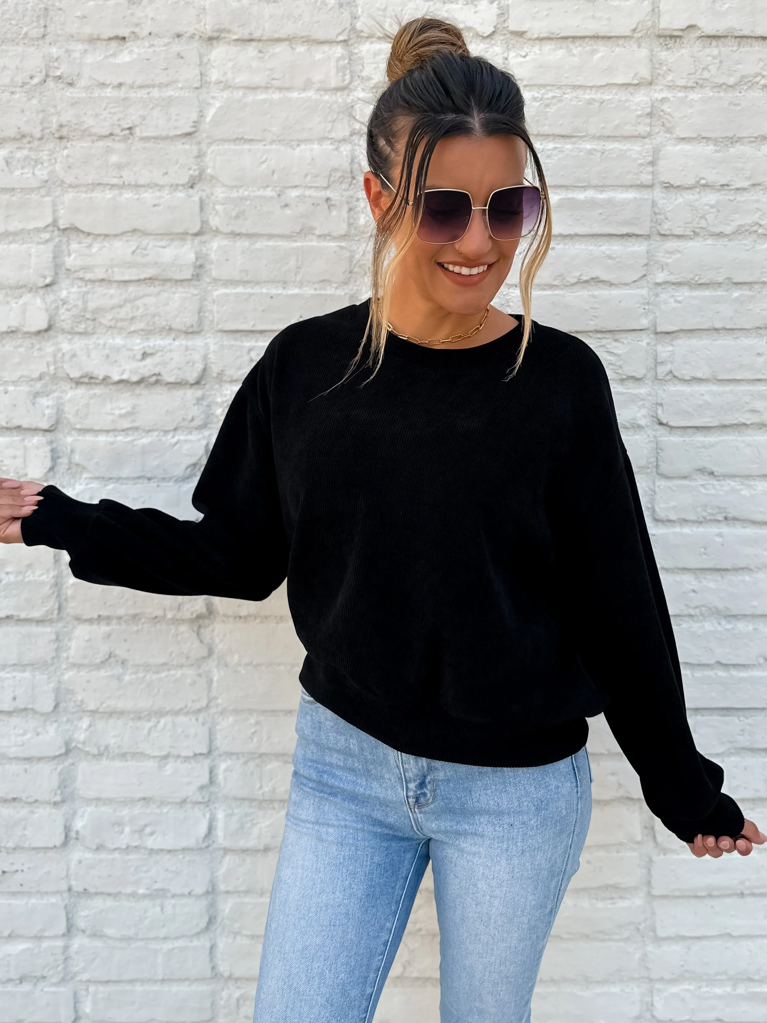 Relaxed Ribbed Pullover - Black
