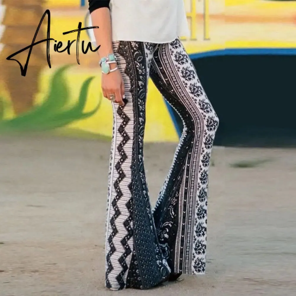 Summer Women Palazzo long Pants Floral Printing Boho Loose Wide Leg Pants Ladies Beach Trousers Casual High Waist Flared Pants
