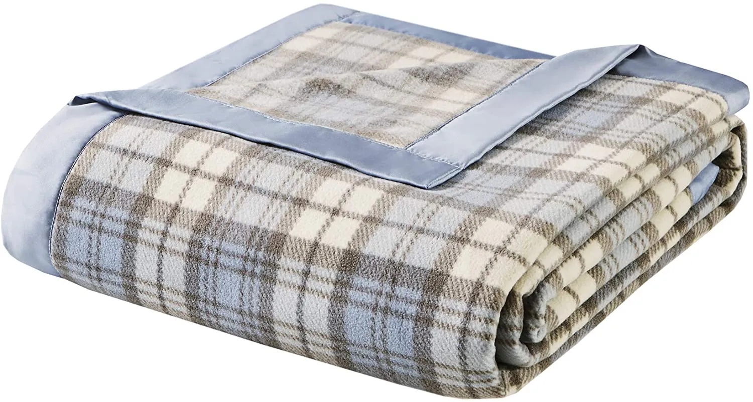 True North by Sleep Philosophy Micro Fleece All Season Blanket, Full/Queen, Blue Plaid