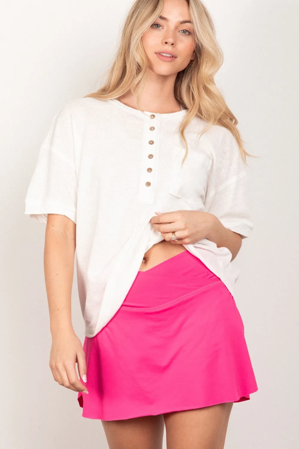 VERY J Twisted Sleeve Band Half Button Top