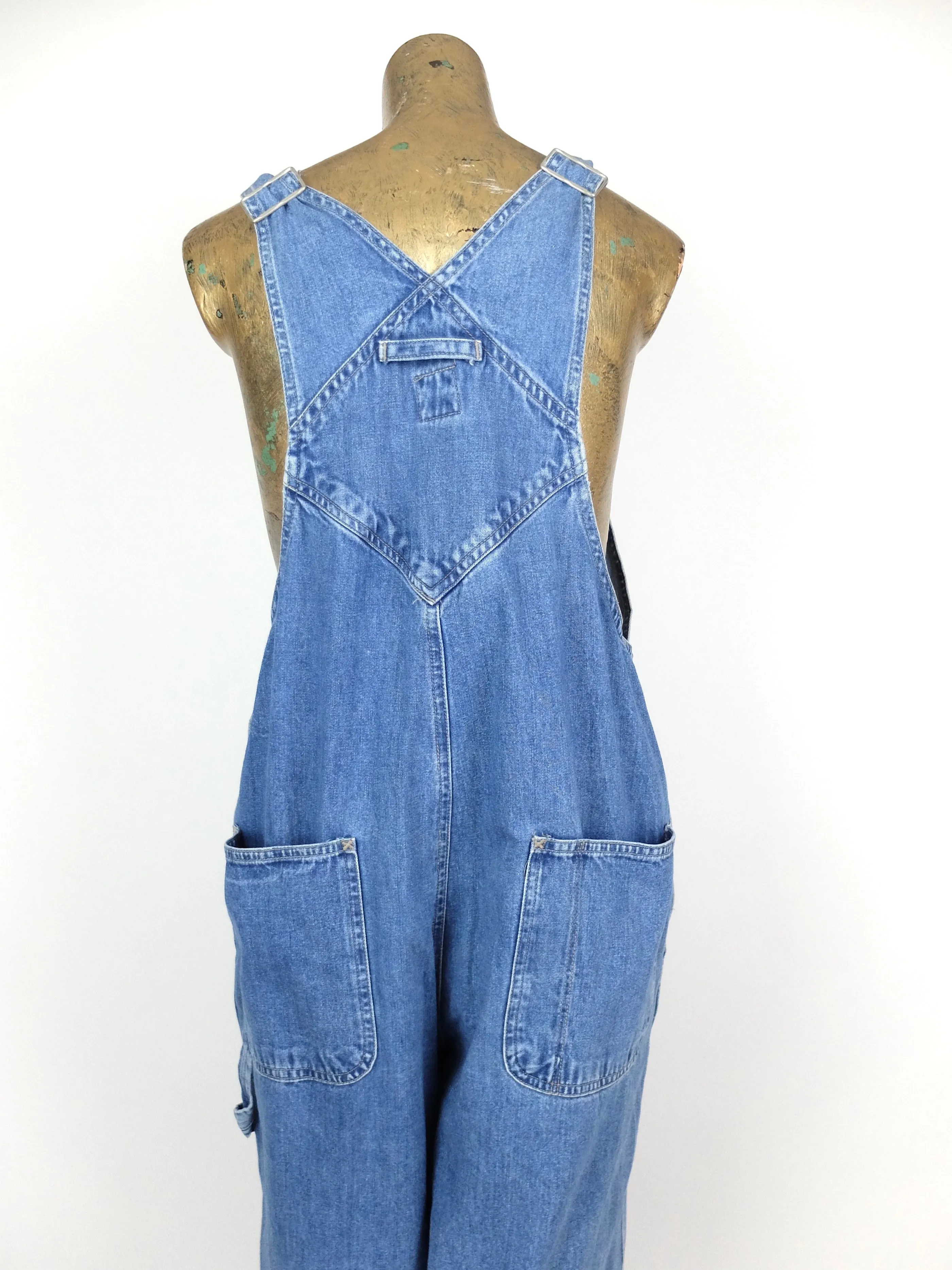 Vintage 90s Gap Utilitarian Light Wash Solid Blue Denim Dungaree Overalls