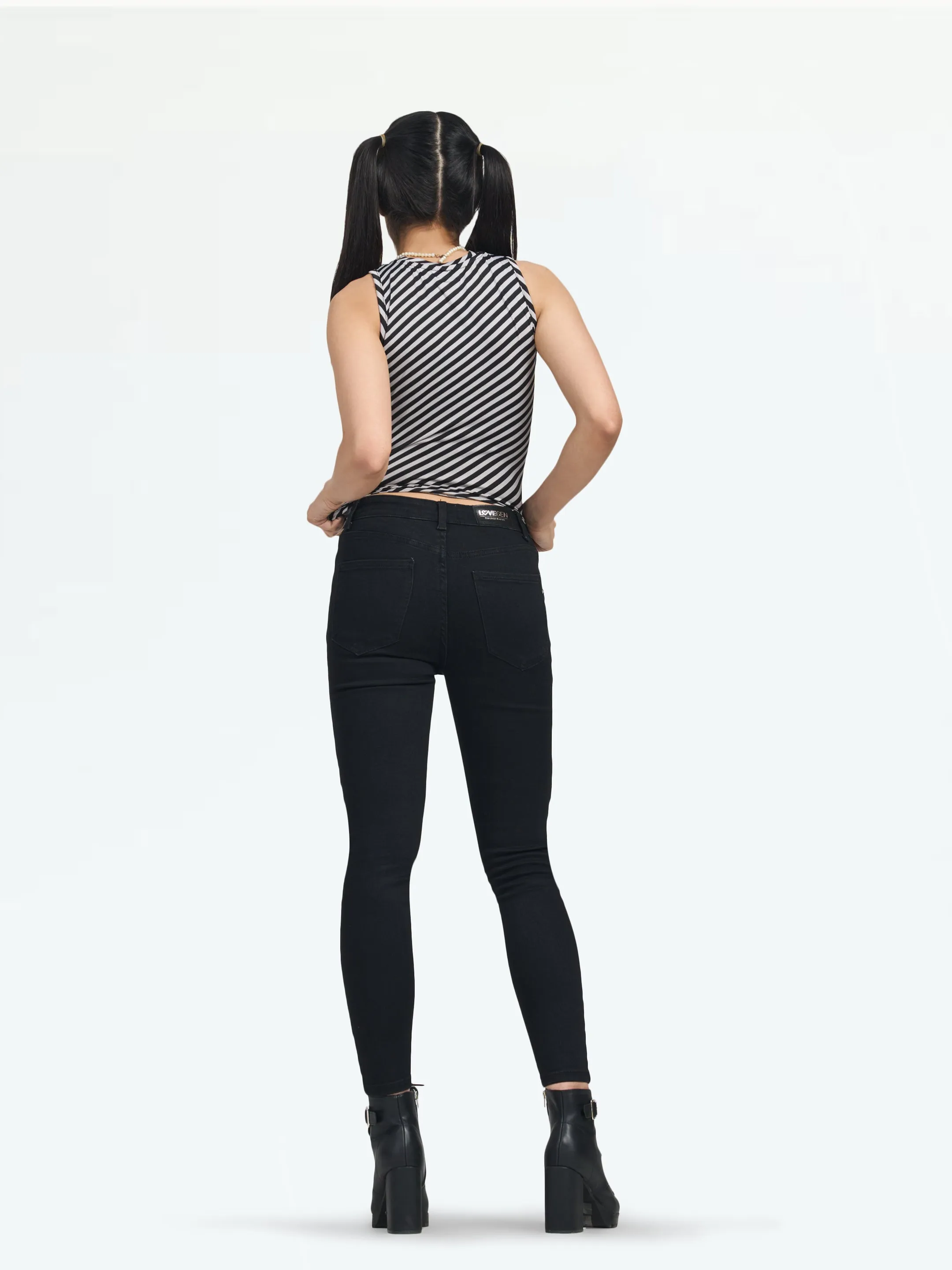 Women Multi Color Stripe Round Neck Sleeveless Fitted Top