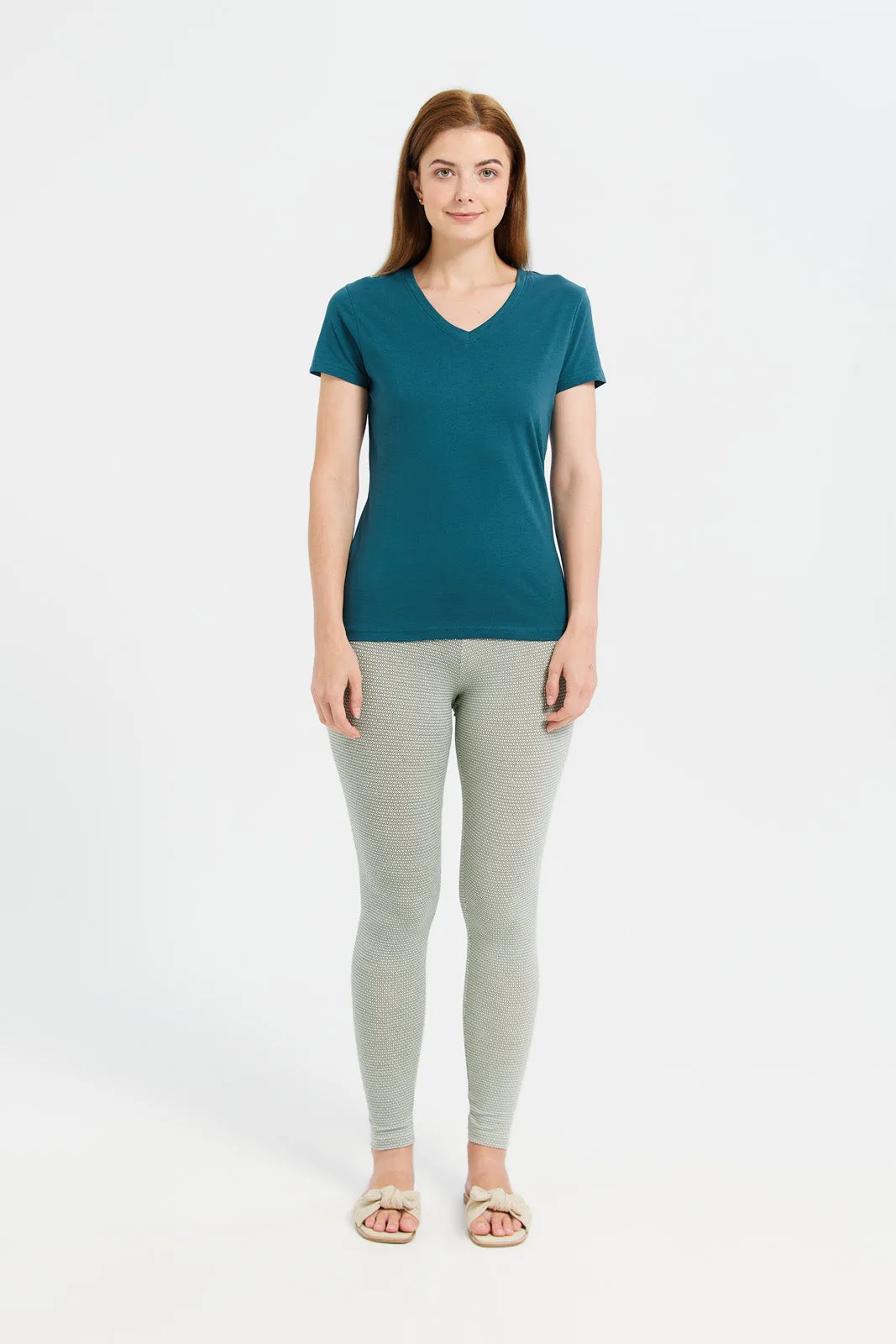 Women Teal Plain Short Sleeve T-Shirt