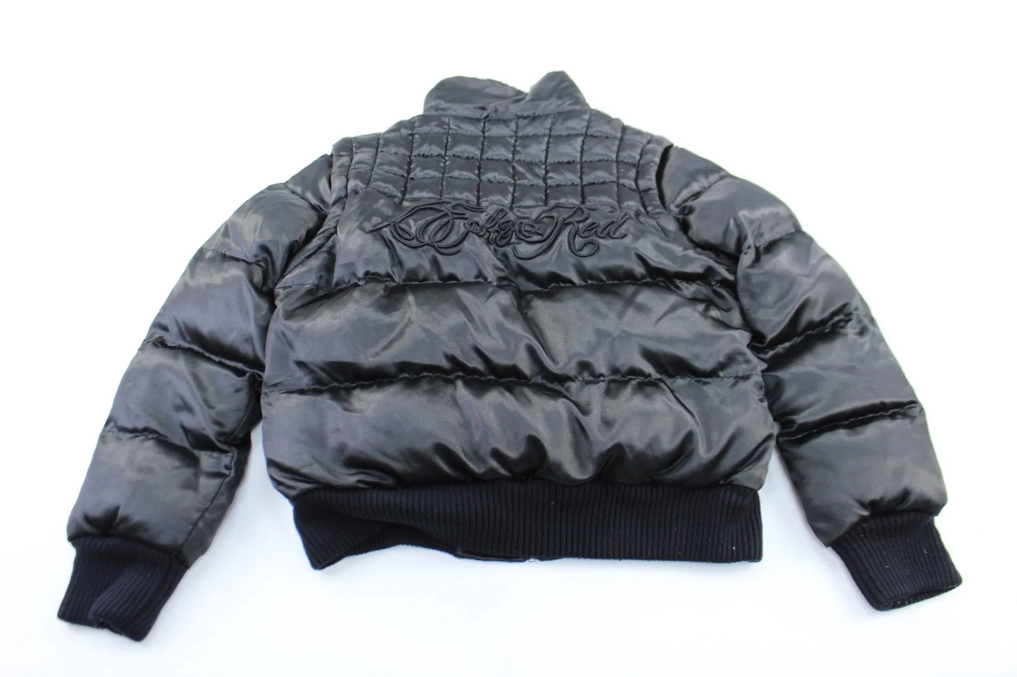 Women's Ecko Unltd. Embroidered Black Puffer Zip Up Jacket