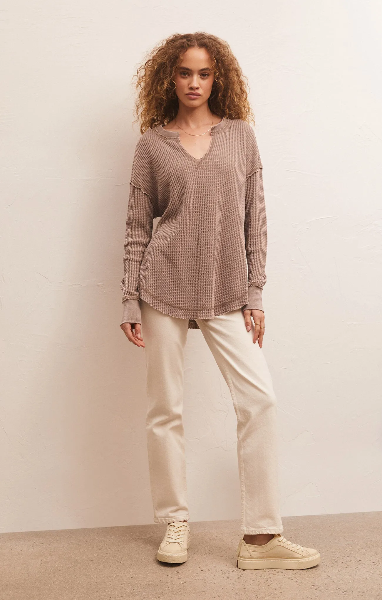 Z Supply Driftwood Thermal Top - Milkshake